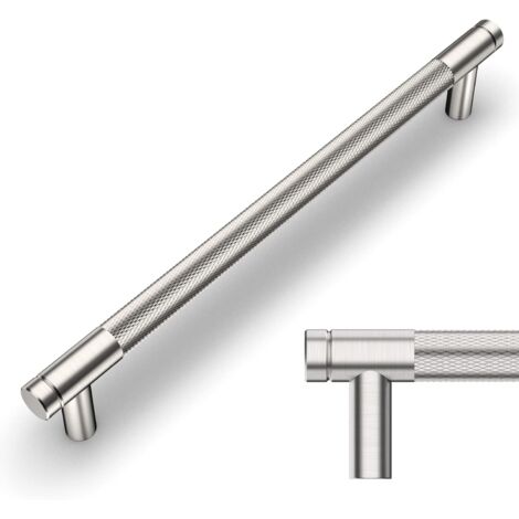 Juego de 2 tiradores moleteados para muebles en níquel satinado cepillado, distancia entre centros de 320 mm, para cajones, cómodas, armarios y muebles de cocina.