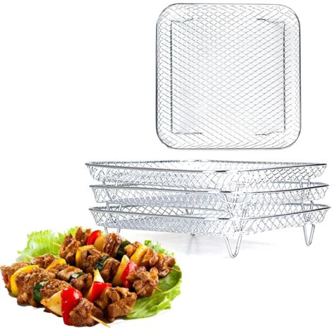 Juego de 3 rejillas de 20 cm para freidora de aire, apilables, para deshidratar alimentos, accesorios cuadrados para freidora de aire, aptas para horno y lavavajillas. (1/5)
