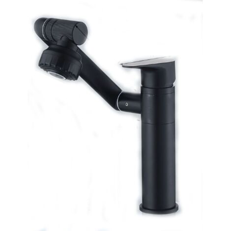 Grifo de baño, giratorio 360°, mezclador de 2 modos con caño y brazo robóticos, aireador antisalpicaduras, negro. (1/5)