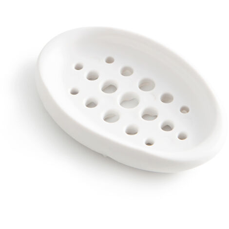 Jabonera de silicona con desagüe y base antideslizante. También se puede usar como estropajo y soporte para jabón de platos. Color blanco. (1/5)