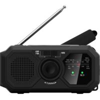 Radio de emergencia - Panel solar y manivela - Linterna LED - Radio meteorológica - Radio AM/FM con baterías recargables (Negro)