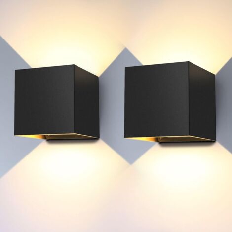 12 W Wandleuchte für drinnen und draußen, 2er-Pack, 10 × 10 × 10 cm, Außenwandleuchte mit LED-Wandleuchten, 3000 K Warmweiß, IP65, wasserdichte Wandlampe, schwarze Wandlampe für Wohnzimmer und Schlafz (1/5)