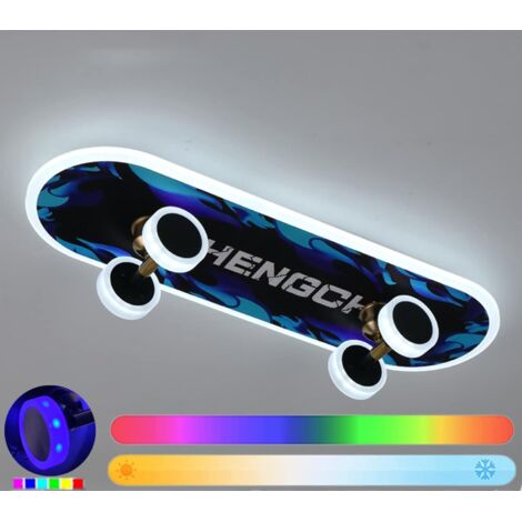 Ineasicer LED-Deckenleuchte, Skateboard-LED-Deckenlampe, 32 W, RGB-Farbe mit dimmbarer Fernbedienung, 3000 K – 6000 K, moderne LED-Deckenleuchten für Kinderzimmer, Schlafzimmer, L60 cm