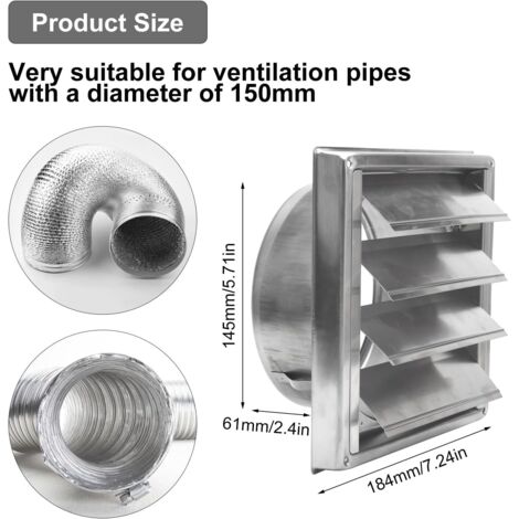 H&C VENT Lüftungsgitter 150 x 150 mm Weiß mit Schieber und