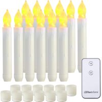 Batteriebetriebene LED-Stabkerzen mit Fernbedienung, flackerndes Licht, flammenlose Stabkerzen, 12er-Pack warmgelbe künstliche Kerzen für Halloween-Kirchenpartys