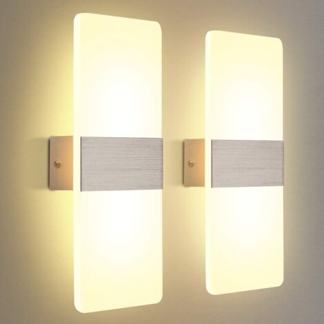 Confezione da 2 luci da parete a LED per interni, 12 W bianco caldo 3000 K AC 230 V lampada da parete in acrilico design moderno lampada da parete decorativa per soggiorno, camera da letto, corridoio, (1/5)