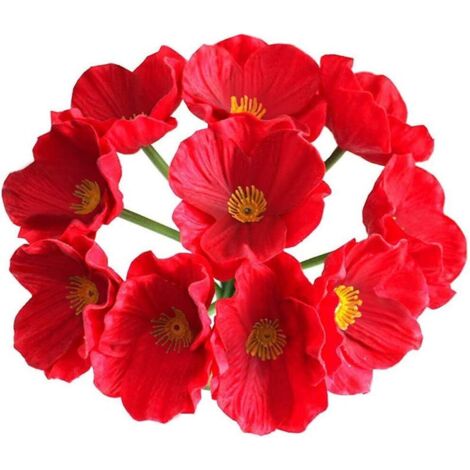 Set di 10 papaveri selvatici artificiali. Fiori artificiali dall'aspetto realistico. Fiori artificiali per bouquet da sposa o feste. (1/5)