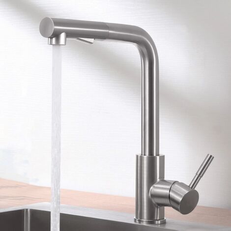 Rubinetto da cucina girevole a 360° con doccetta estraibile, rubinetto da cucina a 2 modalità di getto, miscelatore per lavello da cucina in acciaio inox, disponibile con acqua fredda/calda