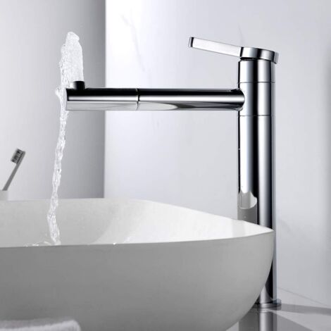 Miscelatore lavabo Ineasicer, miscelatore lavabo da bagno con bocca alta 229 mm e rotazione di 360°, rubinetto miscelatore con attacco acqua fredda/calda da 50 cm, ottone cromato, argento (1/5)