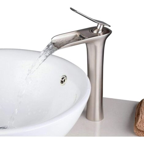 Rubinetto per lavabo alto con leva singola Ineasicer, finitura nichel spazzolato (1/5)