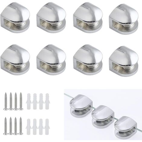 Morsetto per vetro Ineasiscer da 8 pezzi, fissaggio regolabile in lega di zinco per vetro, supporto per ripiani in vetro spessi 5-8 mm, argento (1/5)