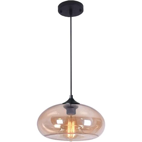Lampadario rotondo industriale vintage Ineasicer in vetro colorato, lampadario da soffitto E27 in stile loft retrò, lampadario per cucina, sala da pranzo, camera da letto (ambra) [classe energetica A+ (1/5)