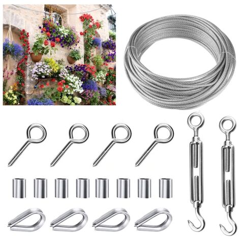 Kit di cavi metallici Ineasicer da 15 m, cavo in acciaio inossidabile 304, cavo metallico antiruggine per impieghi gravosi da 2 mm, cavo robusto per tenda, stendibiancheria, lampadario da esterno (1/5)