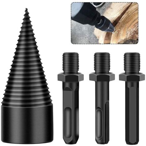 Punta da trapano per spaccare il legno Ineasicer, utensile da taglio per legno con cono a vite per spaccare il legno durevole con 3 manici per trapano, quadrato/rotondo/esagonale, 42 mm (1/5)