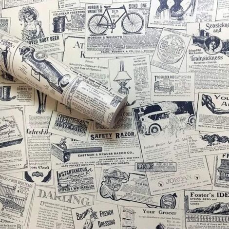 Carta da parati autoadesiva in vinile effetto giornale vintage Ineasicer, per la decorazione della camera da letto e del soggiorno - Giornale, 45 cm x 10 m (1/5)