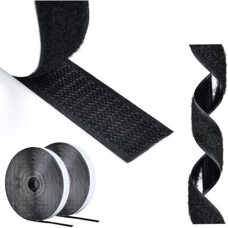 Nastro adesivo in velcro Ineasicer da 25 metri x 20 mm, striscia autoadesiva antigraffio, nastri adesivi, larghezza 20 mm, gancio da 25 m e anello da 25 m, nero (1/4)