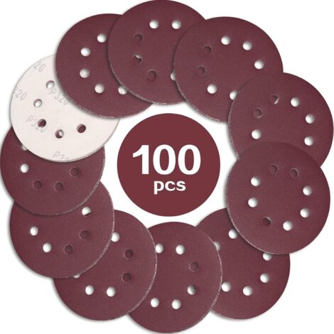 Dischi abrasivi Ineasicer 100 pezzi 125 mm, grana 320, dischi abrasivi in carta vetrata a 8 fori, ideali per levigatura/lucidatura per levigatrici orbitali casuali (1/2)