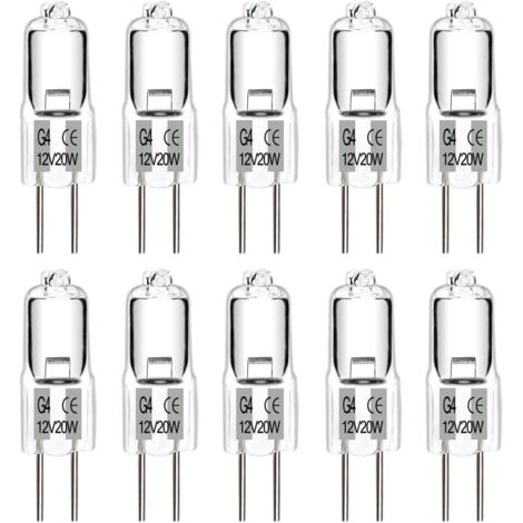 Confezione da 10 lampade alogene G4, lampadina G4 bianco caldo 12V 20W, capsula trasparente, per lampadari, mobili, plafoniere (1/5)
