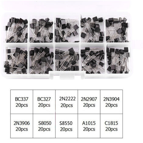 Kit d'assortiment de transistors de power BC337、BC327、2N2222、2N2907、2N3904、2N3906 10 values 200 pieces (1/5)