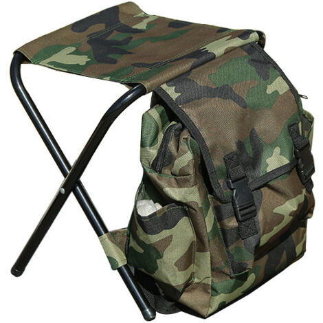 Cuscino per esterni, sedia pieghevole da pesca, sedia da zaino portatile 2 in 1 per escursioni all'aperto, spiaggia, pesca, campeggio, mimetica (1/5)