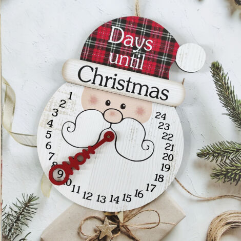 Calendario per conto alla rovescia, giorno fino a Natale, decorazione per conto alla rovescia in legno, decorazione da tavolo in stile rustico, decorazione da tavolo con motivo a cartoni animati