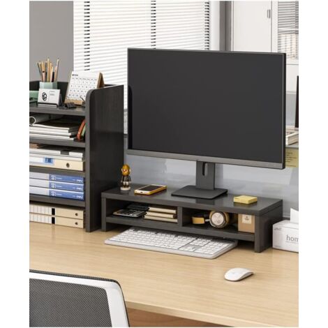 Supporto per Monitor con Ripiani Organizer, 2 Parti, Base Rialzata per PC da Scrivania, Casa e Ufficio, Nero, Relaxdays | Leroy Merlin