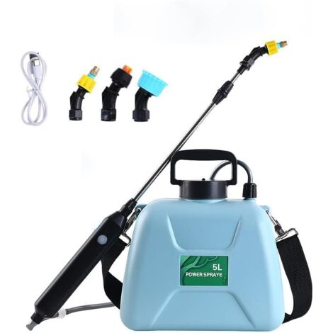 Annaffiatoio elettrico da giardino da 5 litri, batteria da 2400 mAh, lunghezza fino a 60 cm, per spruzzare e pulire le piante da giardino - Blu (1/5)