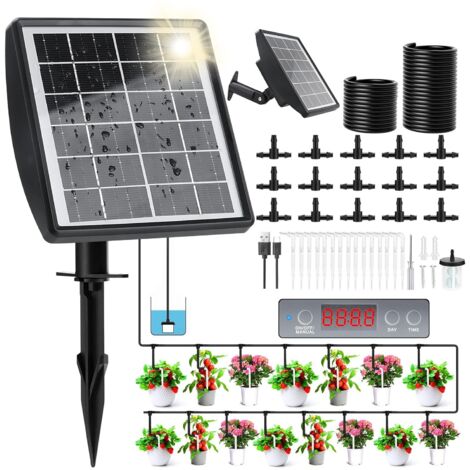 Sistema di irrigazione solare, irrigazione automatica per piante da interno, con timer e tubo flessibile a goccia da 15 m (1/5)