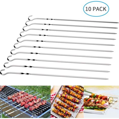 Spiedini Per Barbecue In Acciaio Inox A 3 Punte, Set Da 2 Con Spazzola, Manico Ergonomico