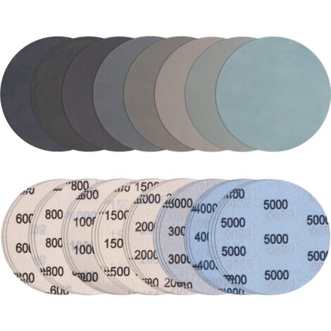 Confezione da 24 dischi abrasivi velcro 125 mm - Grana 600/800/1000/1500/2000/3000/4000/5000 - Tondi senza foro - Dischi abrasivi a secco e a umido - Per metallo e legno (1/5)