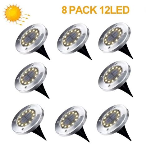 Luci solari da esterno per giardino, confezione da 8, 12 LED, faretti solari da esterno, luce calda, IP65 -