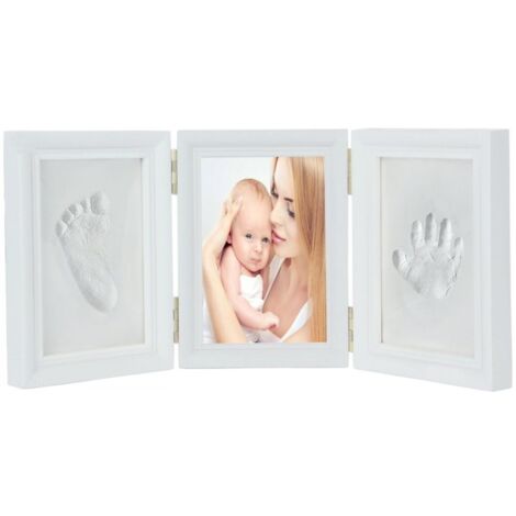 Set di cornici per foto con impronte di mani di bambini, colore bianco, giocattolo certificato EN71, regalo per bambini non tossico (bianco) - (1/5)