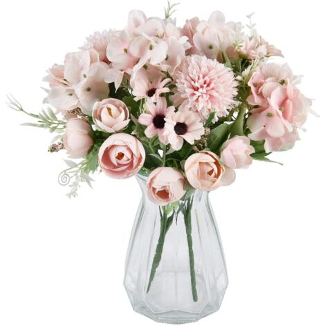 Bouquet artificiale 2 pezzi Rose Peonie finte Ortensie Garofani Fiori artificiali Composizioni floreali- (1/5)