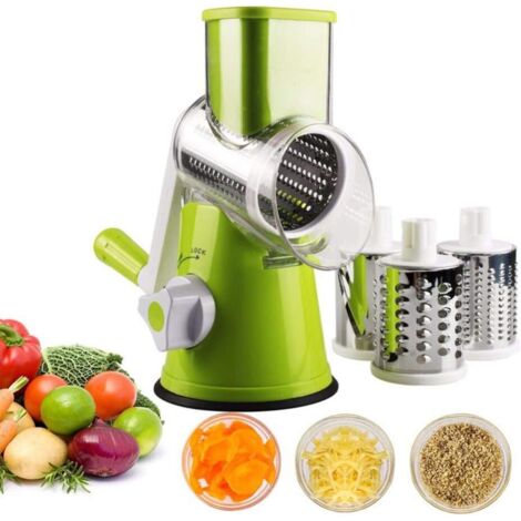 1 set grattugia rotante manuale per formaggio, affettatrice per verdure, mandolina, taglia frutta, grattugia rotante per formaggio con 3 coltelli rotanti in acciaio inossidabile (verde) -