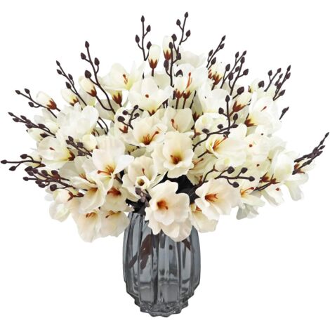 Bouquet di fiori di magnolia artificiale in seta da 6 pezzi per la decorazione di casa, matrimoni, feste, giardino e ufficio (bianco)