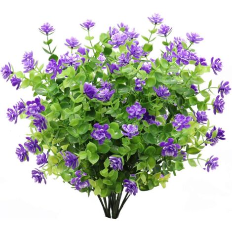 pezzi di fiori artificiali di eucalipto, piante verdi, resistenti ai raggi UV, fiori di eucalipto finti per interni, esterni, casa, ufficio, giardino, decorazione per matrimoni (viola)
