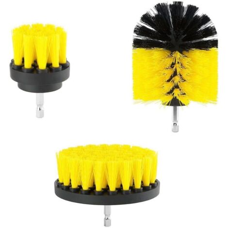 Spazzola per trapano Spazzola per trapano Spazzola rotante elettronica per la pulizia di bagno, auto, pavimento, cucina, 3 pezzi, giallo - (1/5)