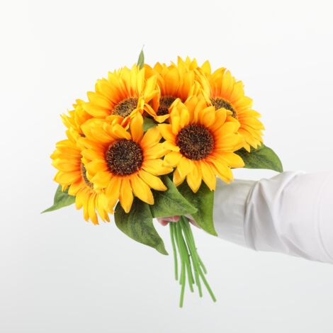 Bouquet di girasoli artificiali, bouquet di fiori di seta finti, fiori finti - 5 pezzi (1/5)