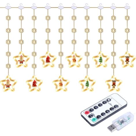 Luci decorative natalizie, 50 luci LED 3M impermeabili con USB, luci fatate, 8 modalità di illuminazione, finestra di Natale, festa, terrazza, patio, giardino (design a stella a cinque punte + USB) (1/5)