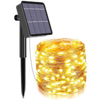 Luci solari per esterni - 32 m, 300 LED, luci solari natalizie in filo di rame con 8 modalità per decorazioni esterne, giardino, alberi, ecc. (bianco caldo)