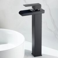 Miscelatore per lavabo a cascata nero, rubinetto per lavabo in acciaio inossidabile con beccuccio a cascata, miscelatore per lavabo monocomando monoforo, B, alto