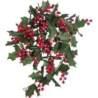Ghirlanda di Natale, Ghirlanda di bacche rosse, Ghirlanda di agrifoglio e bacche artificiali da 170 cm, Ghirlanda natalizia da appendere per interni ed esterni, Decorazione da giardino per Capodanno,