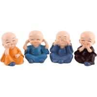 Piccola statua buddista di Buddha in resina, 4 monaci buddisti, decorazione per la casa.