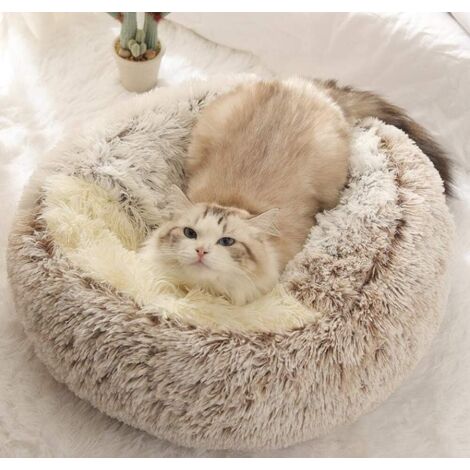 Cama mullida para gatos Ineasicer, antiestrés, extra suave, relajante, sofá cama XL, cómodo, lavable, con cojín antideslizante (50 cm, marrón) (1/5)
