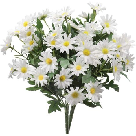 Margaritas artificiales, paquete de 2 flores artificiales de plástico, resistentes a los rayos UV, no se decoloran, para ventanas, porches, jardines, arbustos y plantas decorativas (blancas) (1/5)
