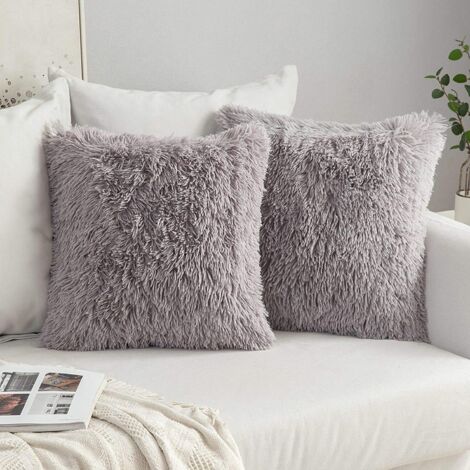 Ineasicer - Juego de 2 fundas de cojín de piel de lujo para sofá, decoración del hogar, dormitorio, cama, funda de almohada decorativa de felpa súper suave, 40 x 40 cm, color gris (1/4)