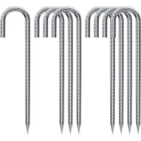 Anclajes de suelo Ineasicer (paquete de 8), estacas de acero galvanizado para carpas, estacas de fijación con ganchos en J, anclaje de suelo de acero de 30 cm para cubiertas de trampolines