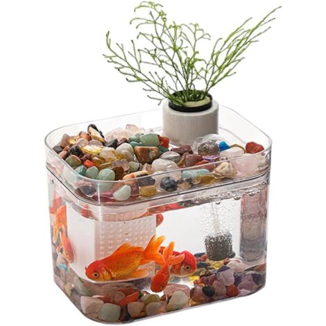 Acuario transparente con tapa, bomba de aire USB, decoración de escritorio, pequeño acuario para peces betta, camarones, peces dorados, etc.