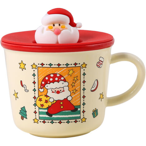Taza navideña de Papá Noel, taza de café navideña de cerámica, juego de tazas navideñas, taza de café otoñal, taza de café de cerámica, taza grande para té, café o chocolate caliente (roja) (1/4)