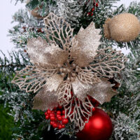 12 flores de Pascua artificiales brillantes como decoración para el árbol de Navidad (champán, 11 cm)